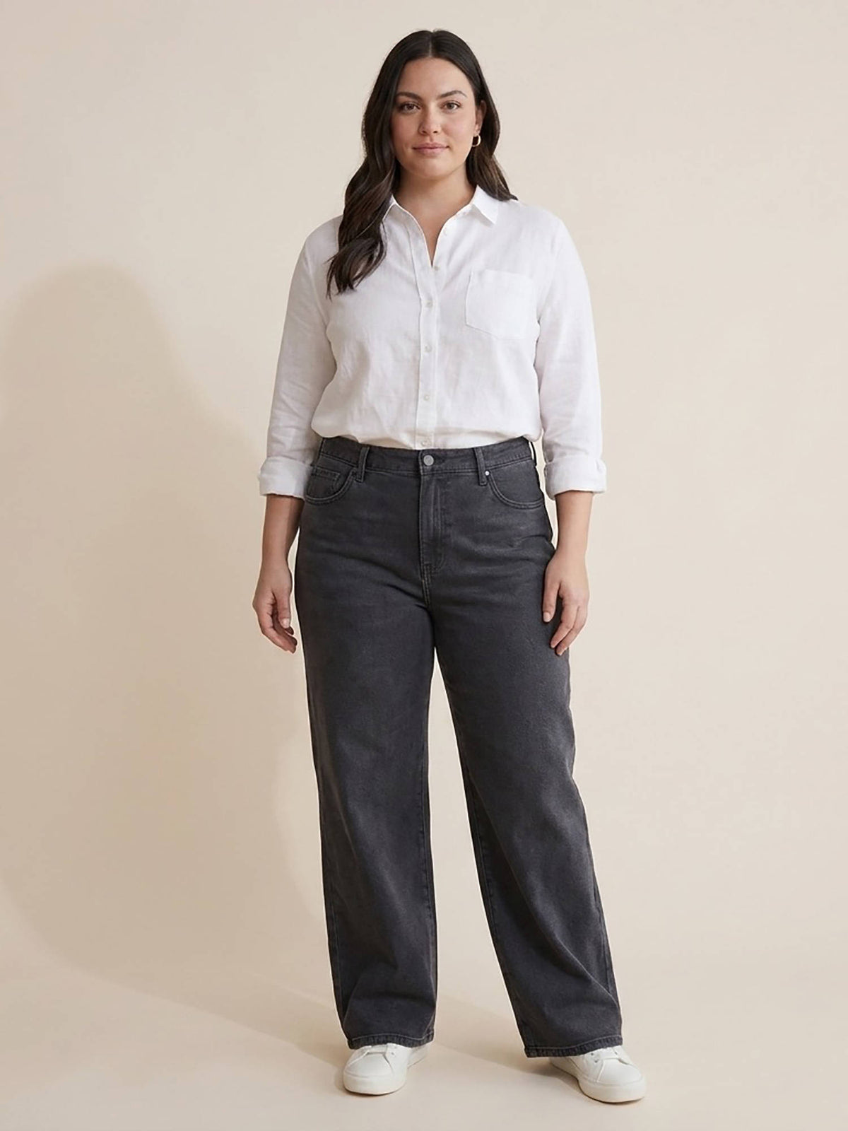 Blue Cotton Womens High Waist Solid Wide Leg Jeans | ST23 - view 8