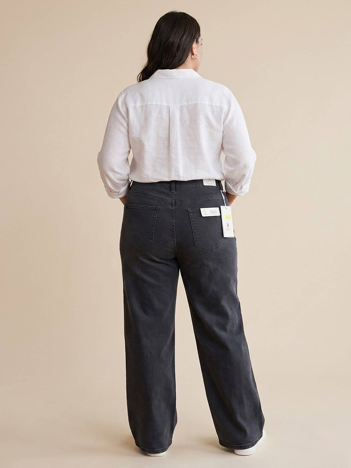 Black Women's High Waist Cotton Solid Wide Leg Jeans | WL90 - view 2