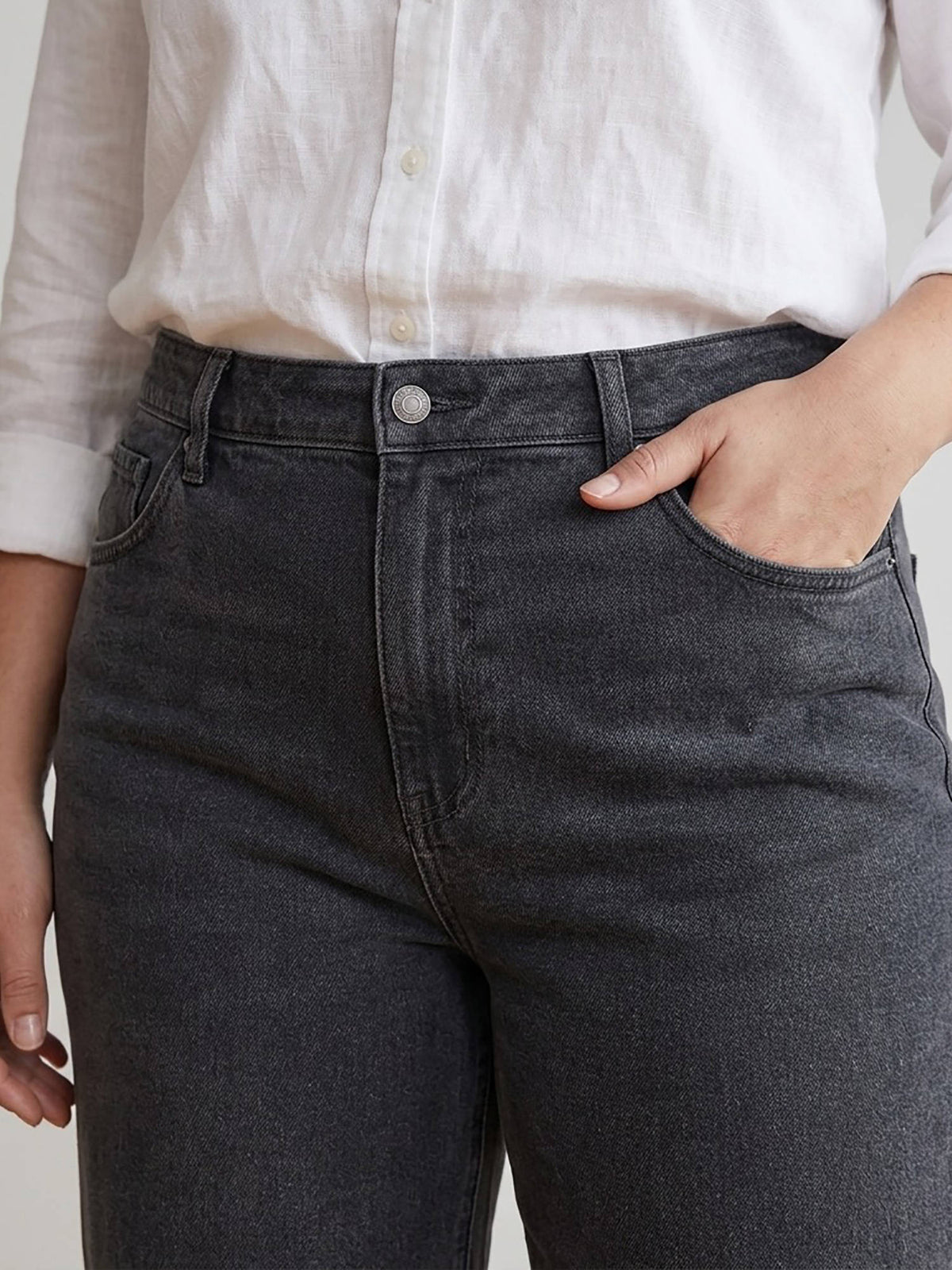 Black Women's High Waist Cotton Solid Wide Leg Jeans | WL90 - view 3