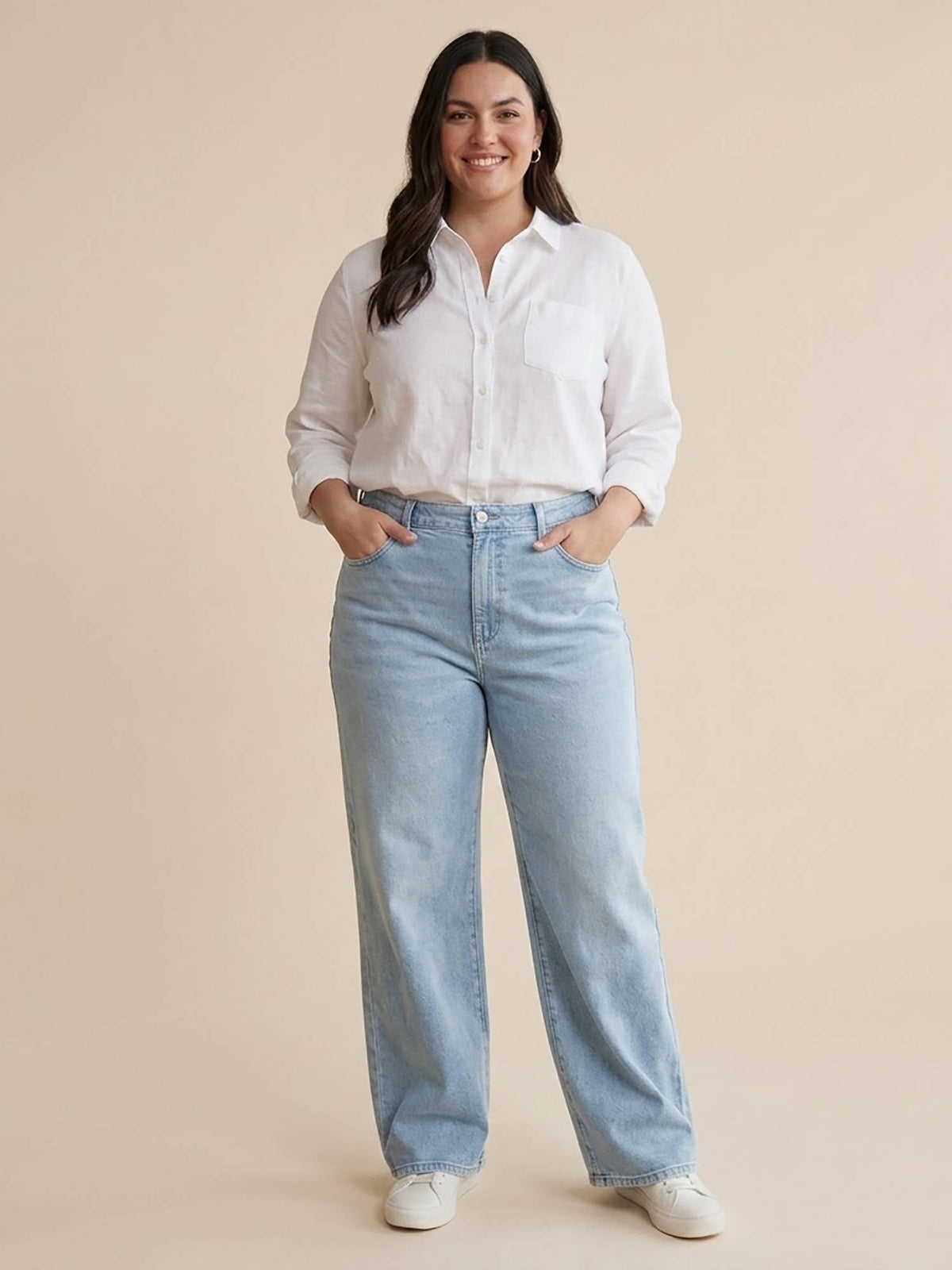 Blue Cotton Womens High Waist Solid Wide Leg Jeans | ST23 - view 1