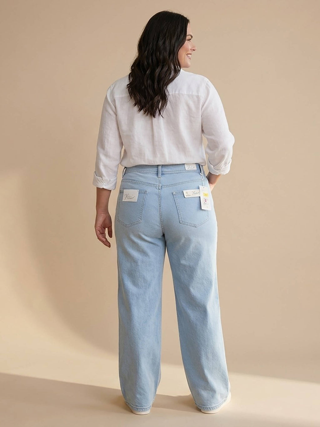 Blue Cotton Womens High Waist Solid Wide Leg Jeans | ST23 - view 2
