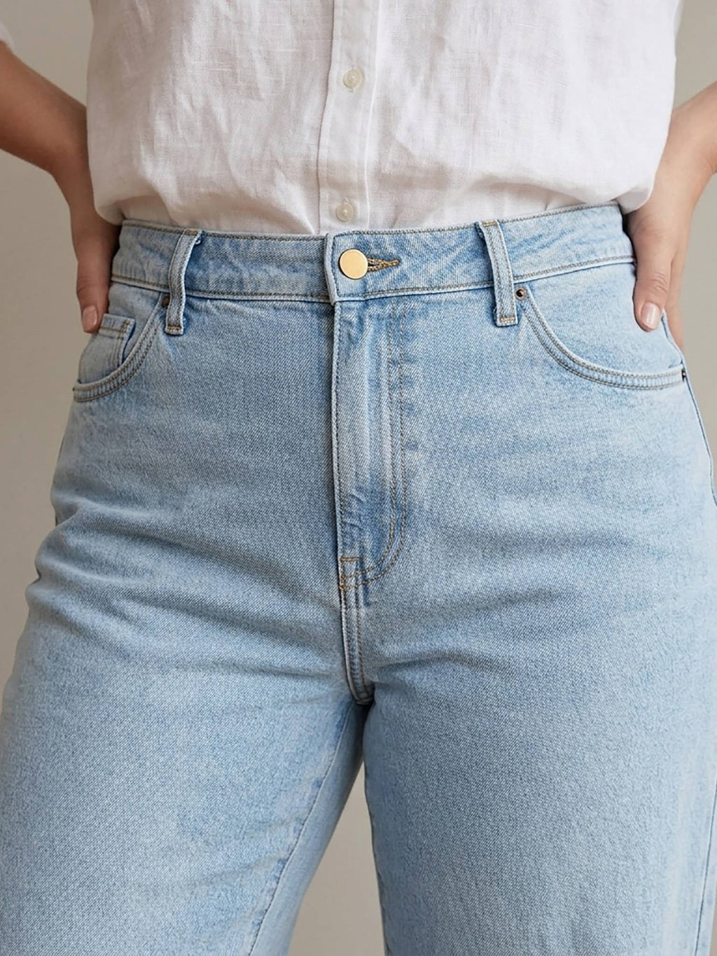 Blue Cotton Womens High Waist Solid Wide Leg Jeans | ST23 - view 4