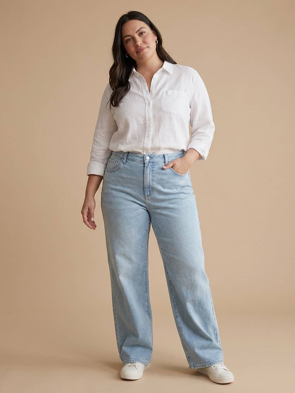 Blue Cotton Womens High Waist Solid Wide Leg Jeans | ST23 - view 5