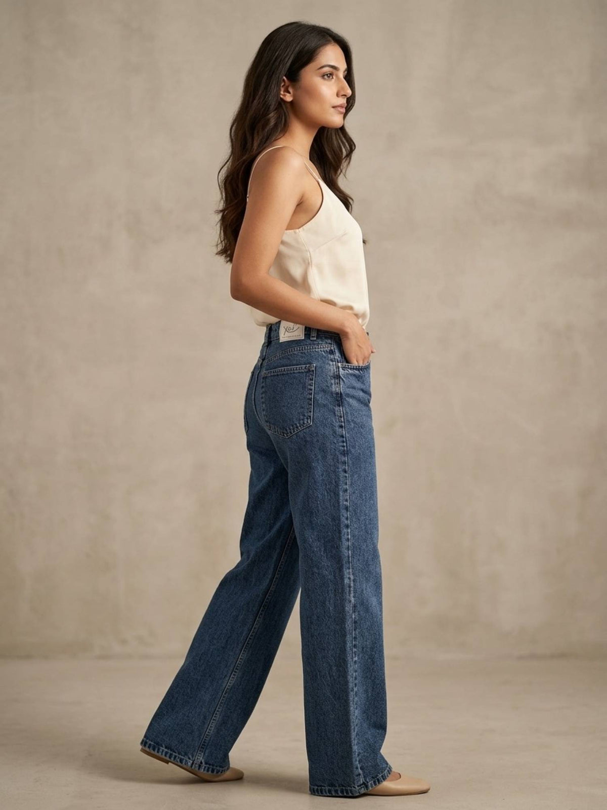 Blue Women Cotton High Waist Solid Straight Leg Jeans | ST23 - view 4