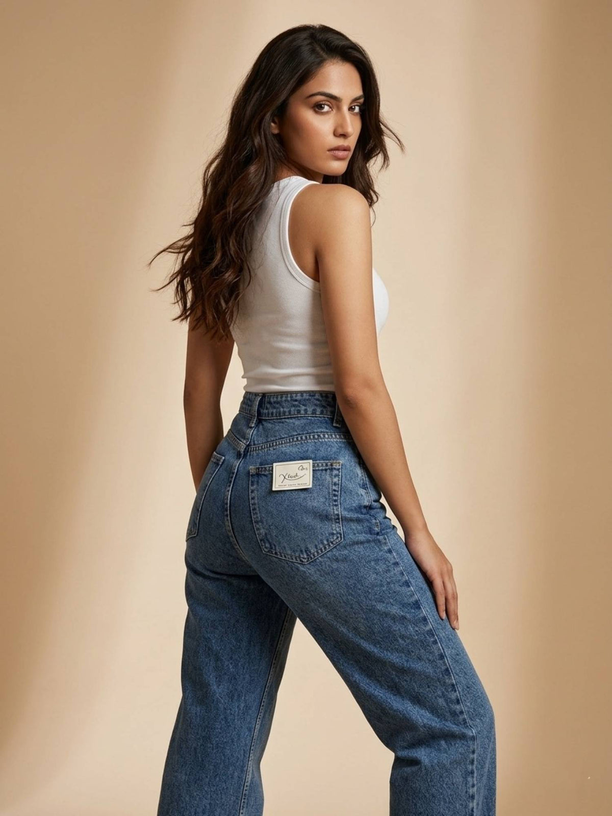 Blue Women Cotton High Waist Solid Straight Leg Jeans | ST23 - view 5
