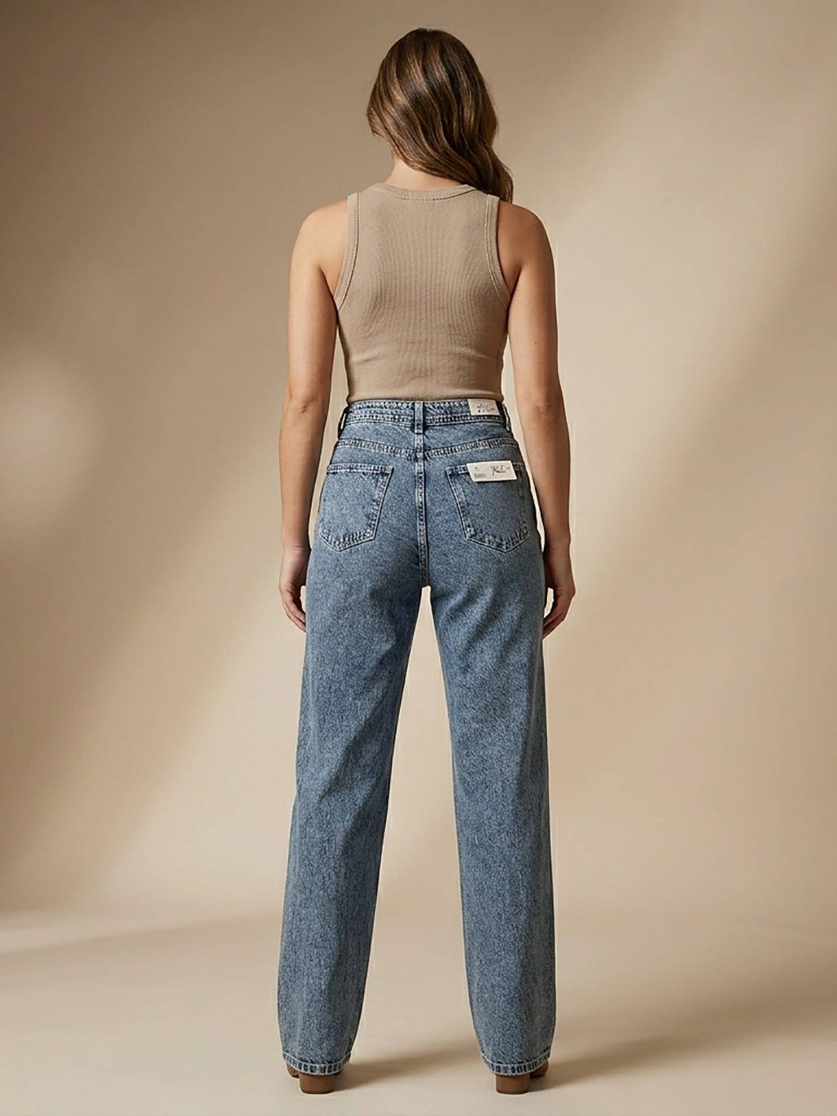 Blue Cotton Women High Waist Solid Straight Leg Jeans | ST23 - view 2