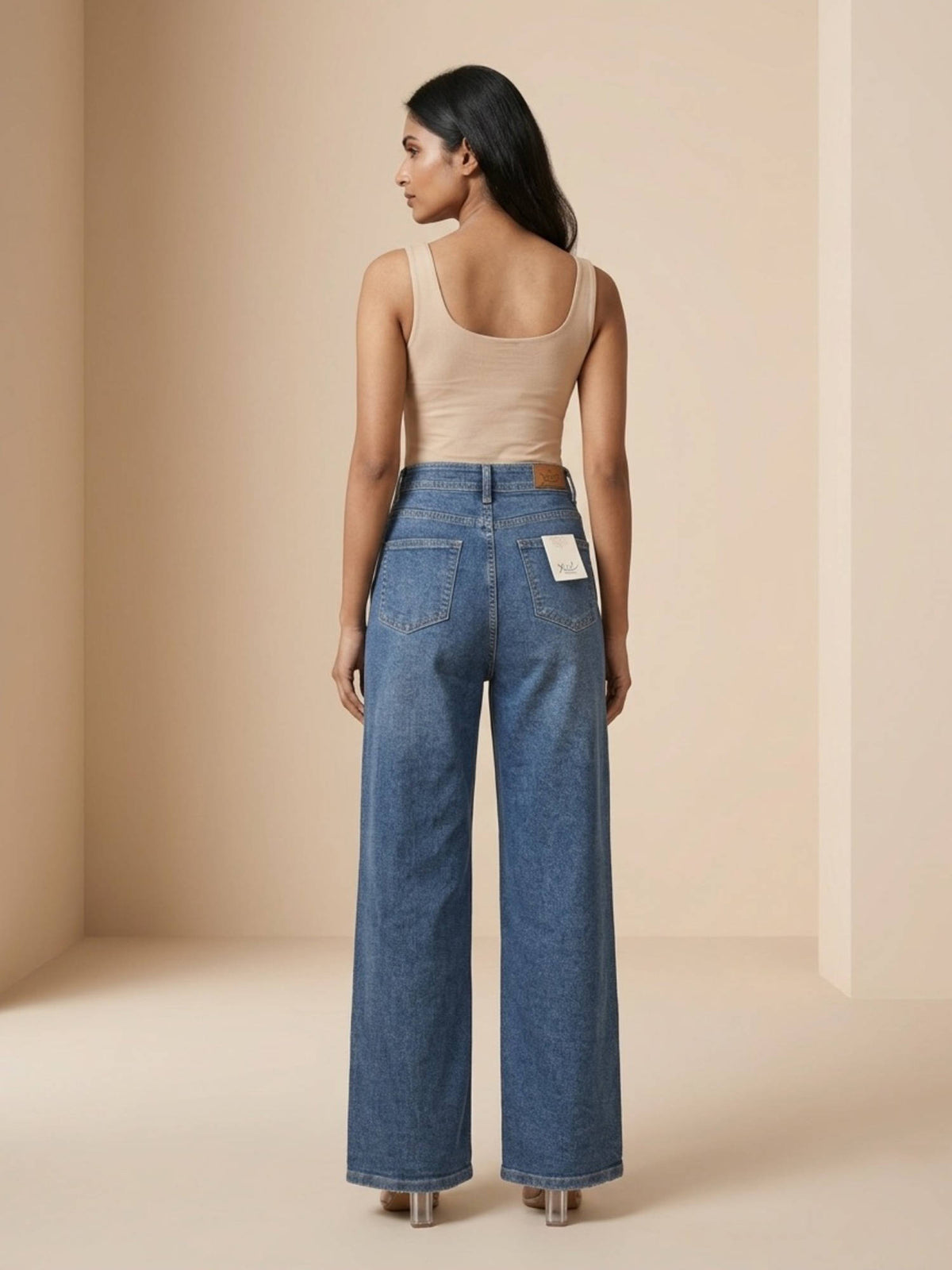 Women Cotton High Waist Solid Straight Leg Blue Jeans | ST23 - view 2