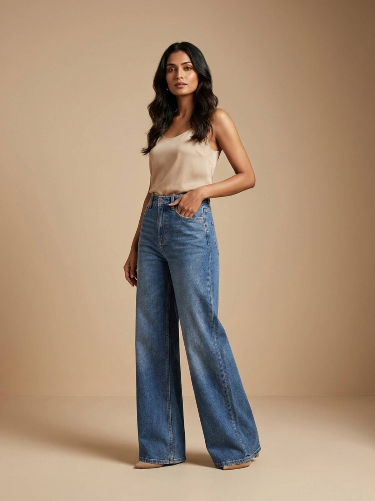 Women Cotton High Waist Solid Straight Leg Blue Jeans | ST23 - view 5