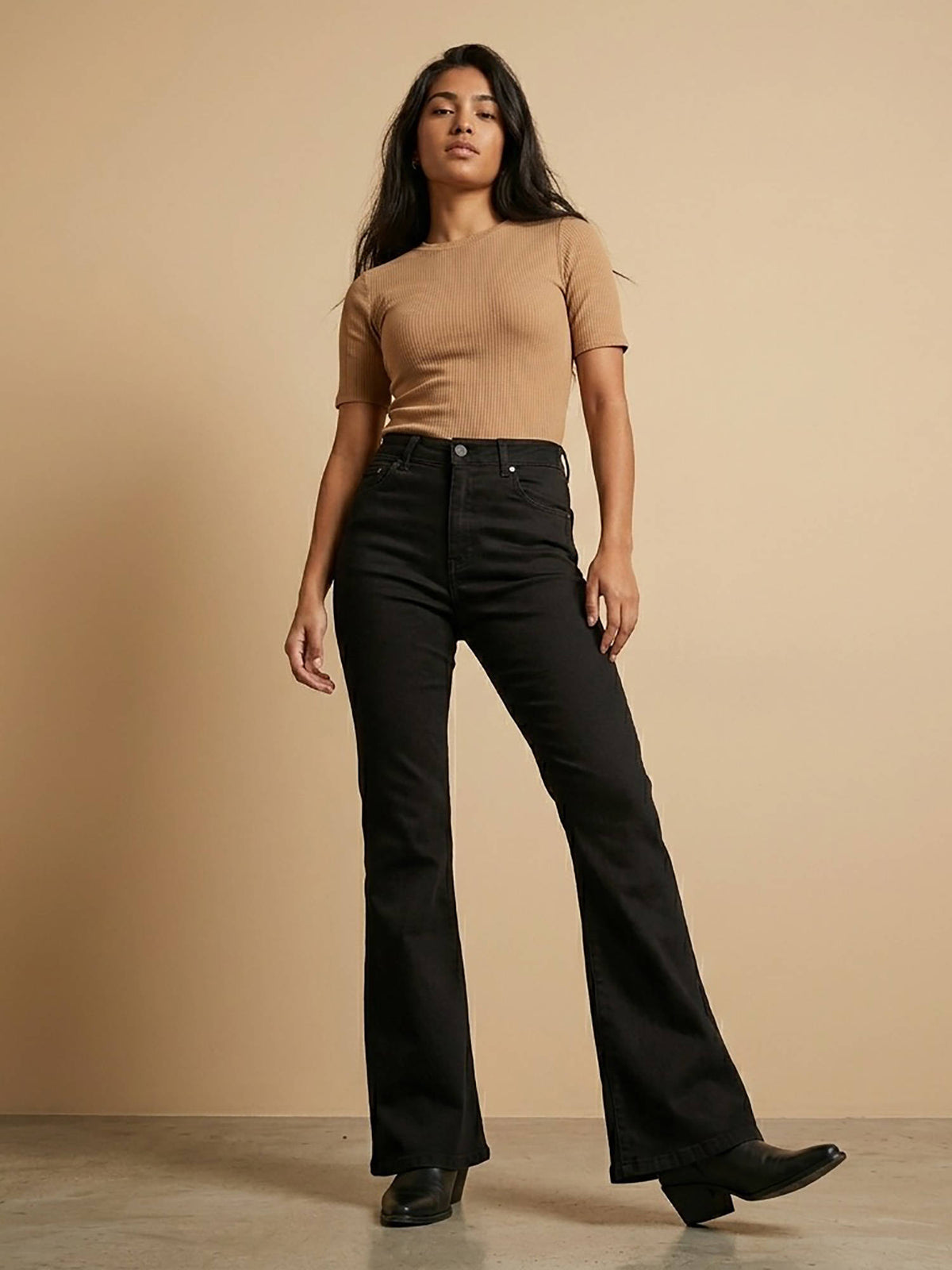 Women Black High Waist Cotton Solid Wide Leg Jeans | WL90 - view 1