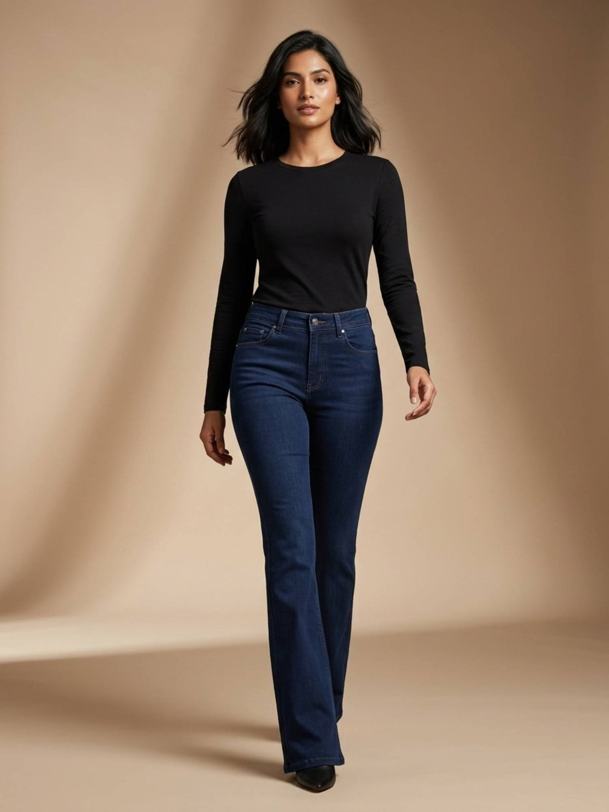Women High Waist Cotton Solid Wide Leg Blue Jeans | WL90 - view 15