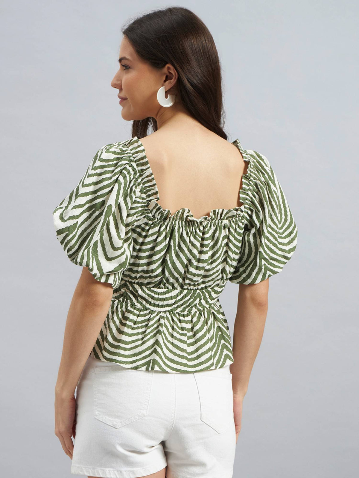 Olive Abstract Print Peplum Top | pt51 - view 2