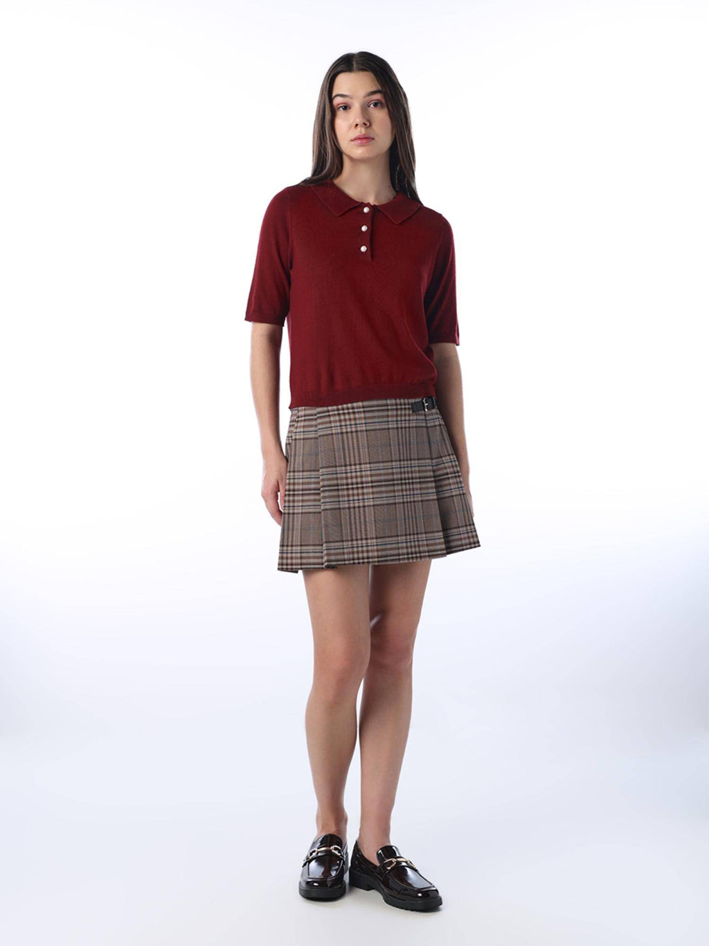 Womens Solid Regular Fit Maroon Polo T-Shirt | PW43 - view 2