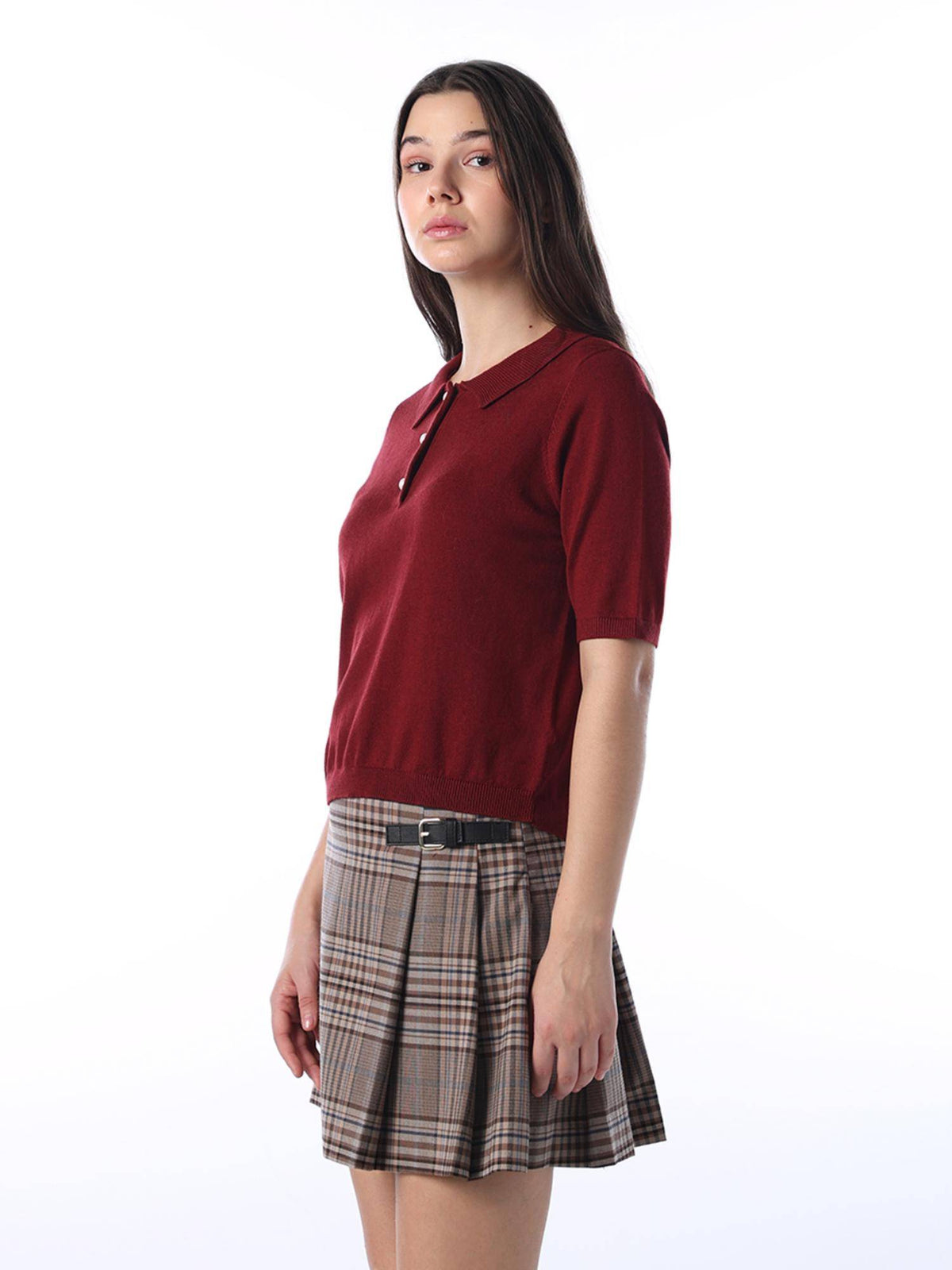 Womens Solid Regular Fit Maroon Polo T-Shirt | PW43 - view 5