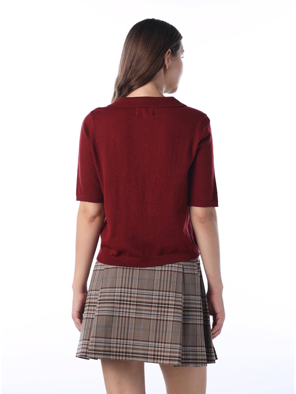 Womens Solid Regular Fit Maroon Polo T-Shirt | PW43 - view 6