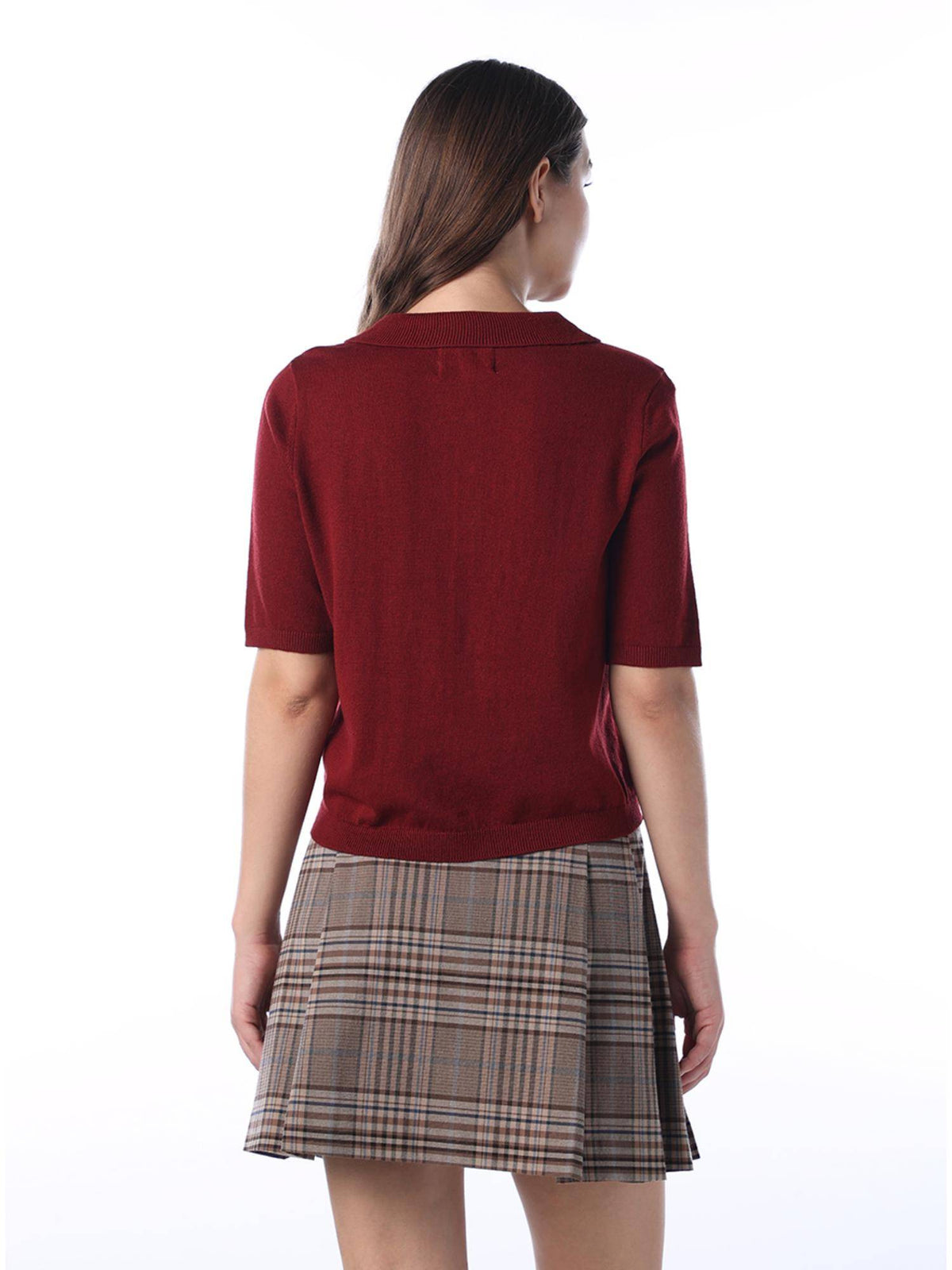 Womens Solid Regular Fit Maroon Polo T-Shirt | PW43 - view 6