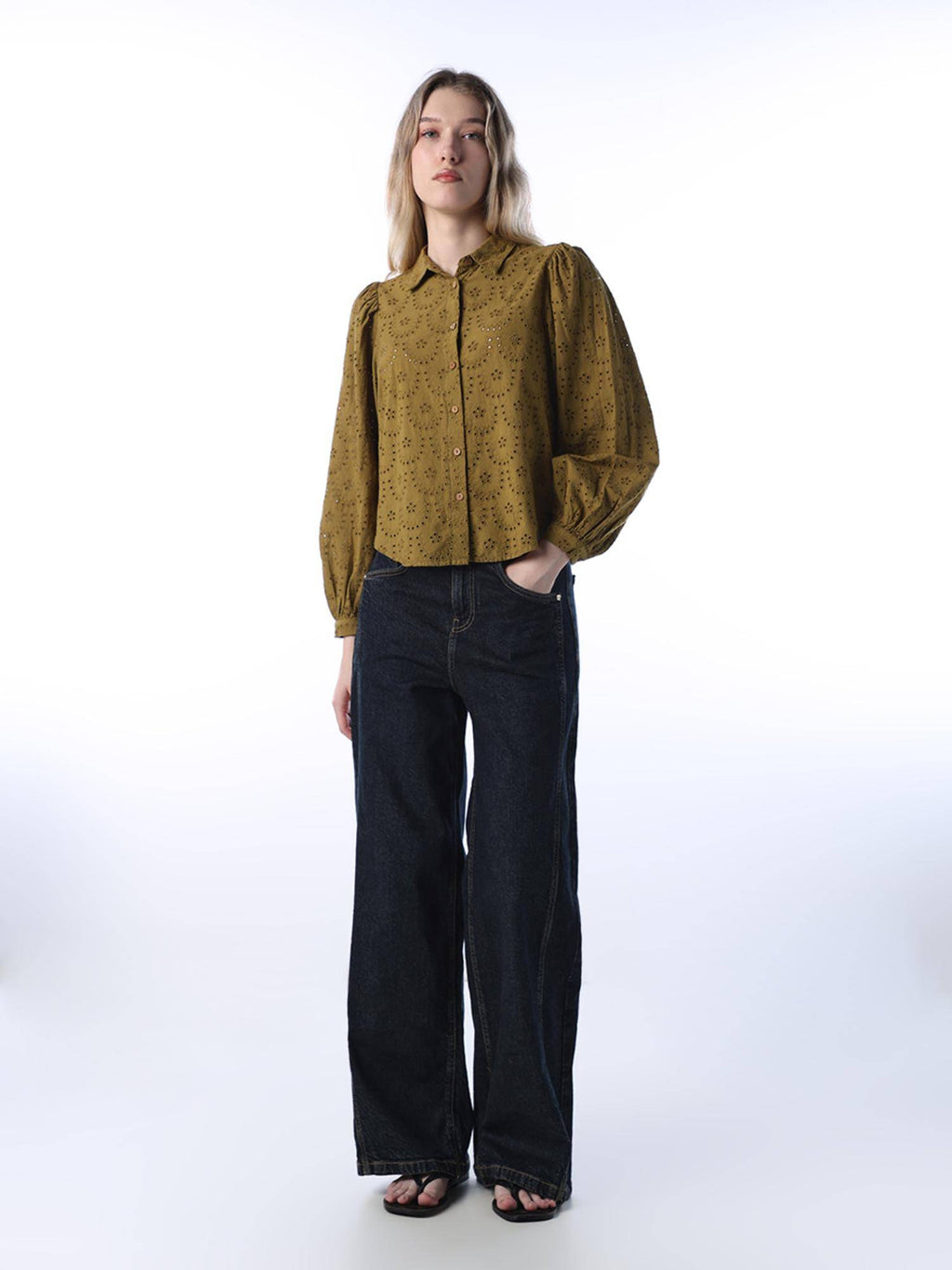 Womens Self Design Regular Fit Olive Shirt | S67 - view 2