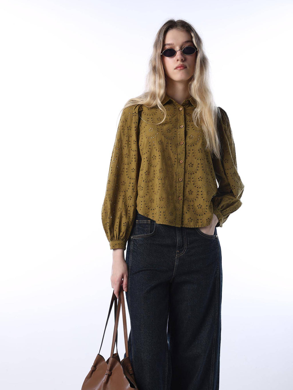 Womens Self Design Regular Fit Olive Shirt | S67 - view 3