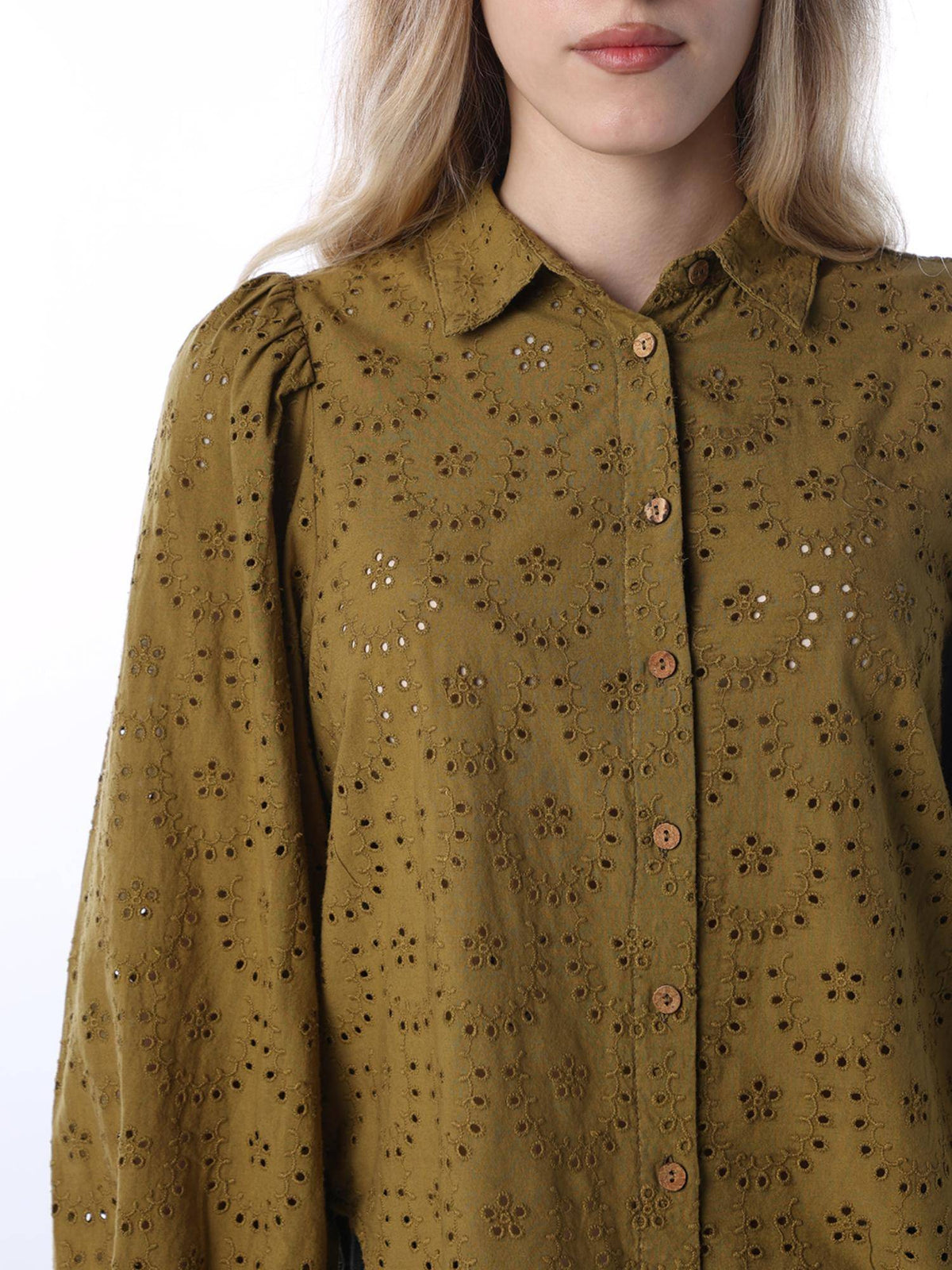 Womens Self Design Regular Fit Olive Shirt | S67 - view 4