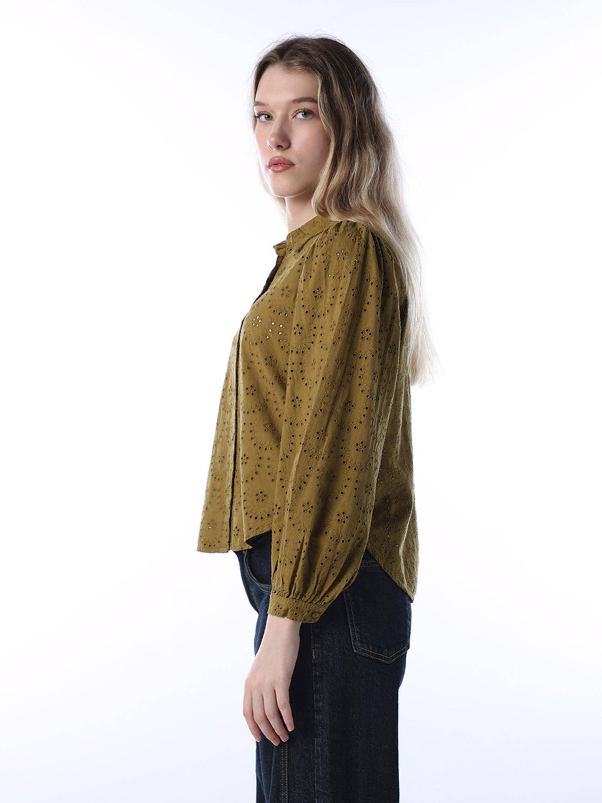 Womens Self Design Regular Fit Olive Shirt | S67 - view 5