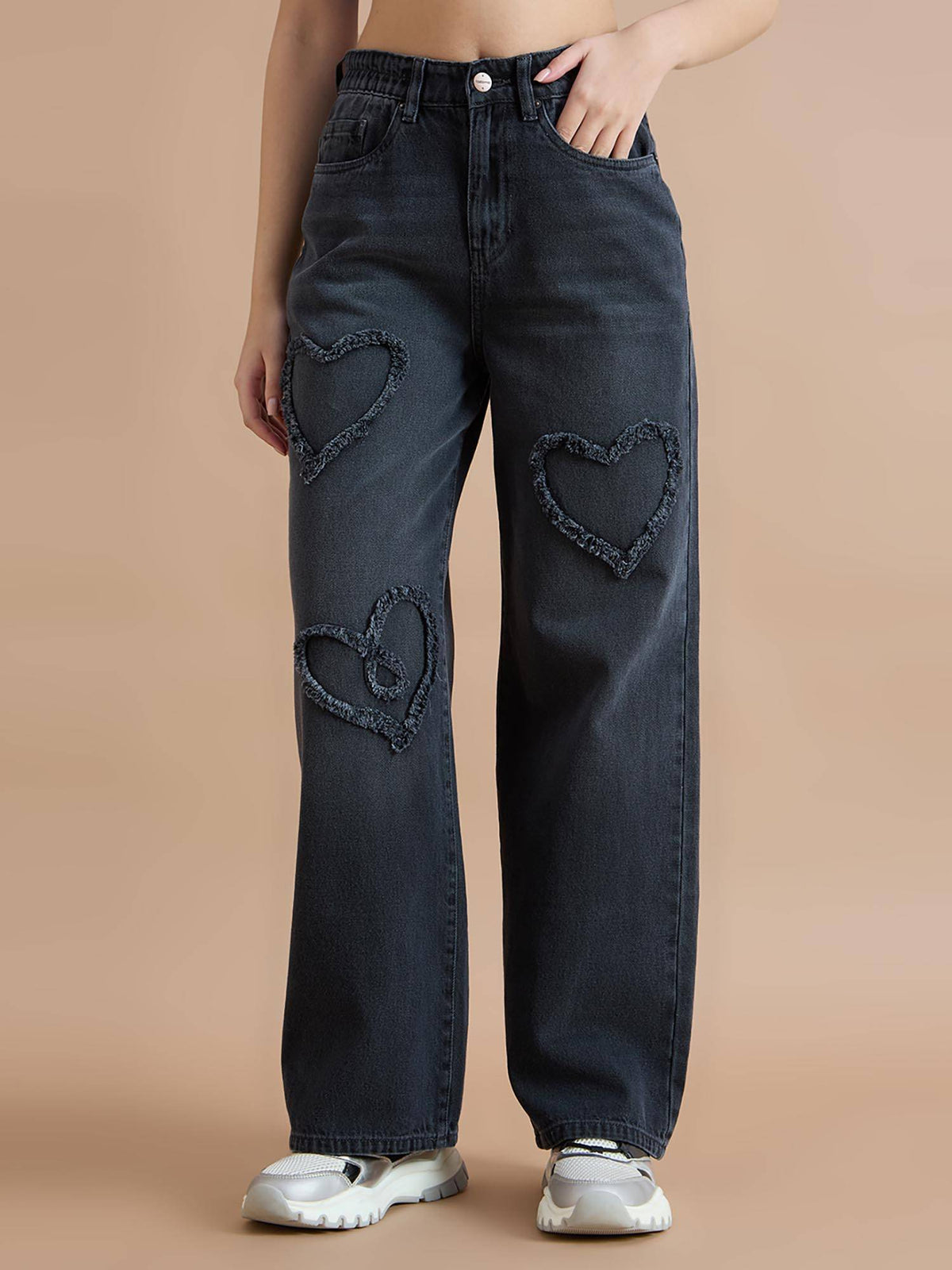 Womens High Rise Wide Leg Distressed Heart Jeans | WL90 - view 1