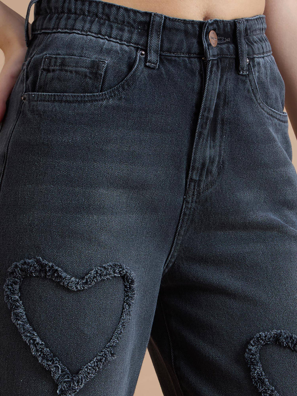 Womens High Rise Wide Leg Distressed Heart Jeans | WL90 - view 5