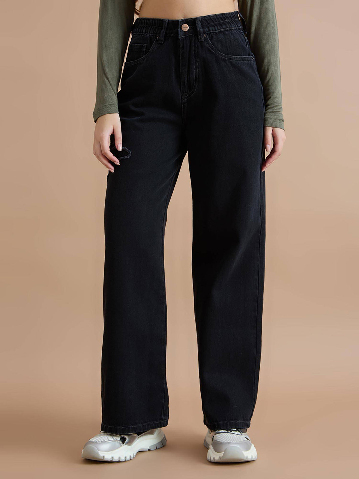 High Rise Wide Leg Jeans with Butterfly Embroidery | WL90 - view 1