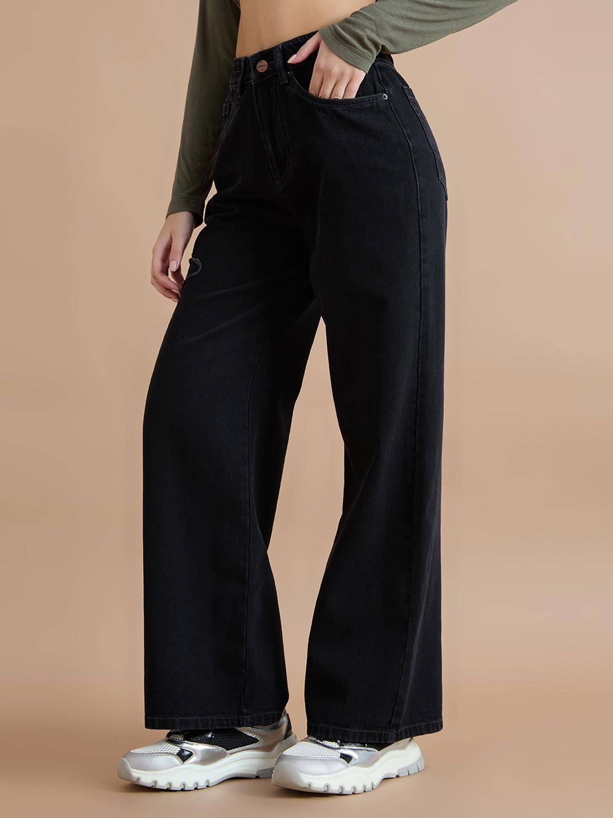 High Rise Wide Leg Jeans with Butterfly Embroidery | WL90 - view 3