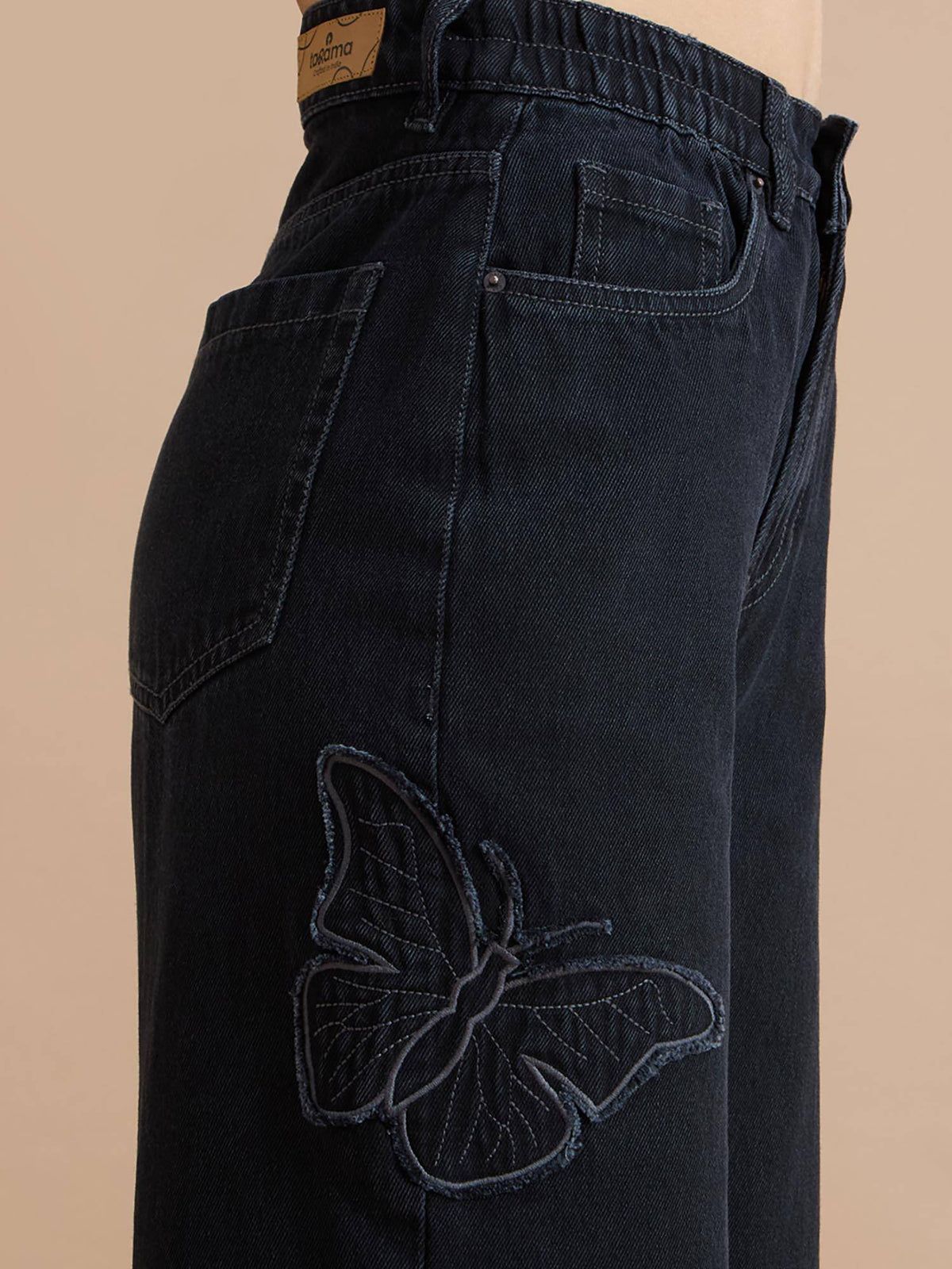 High Rise Wide Leg Jeans with Butterfly Embroidery | WL90 - view 5