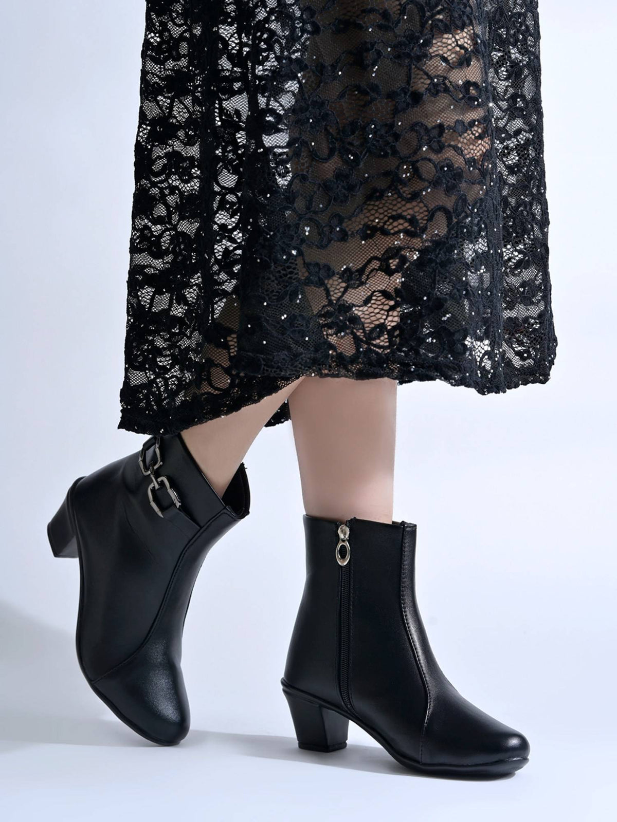 Black Buckle-Accent Ankle Casual Boots For Women | BT61 - view 1