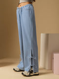 Blue Wide-Leg Denim Rosette Jeans | WL90 - view 1