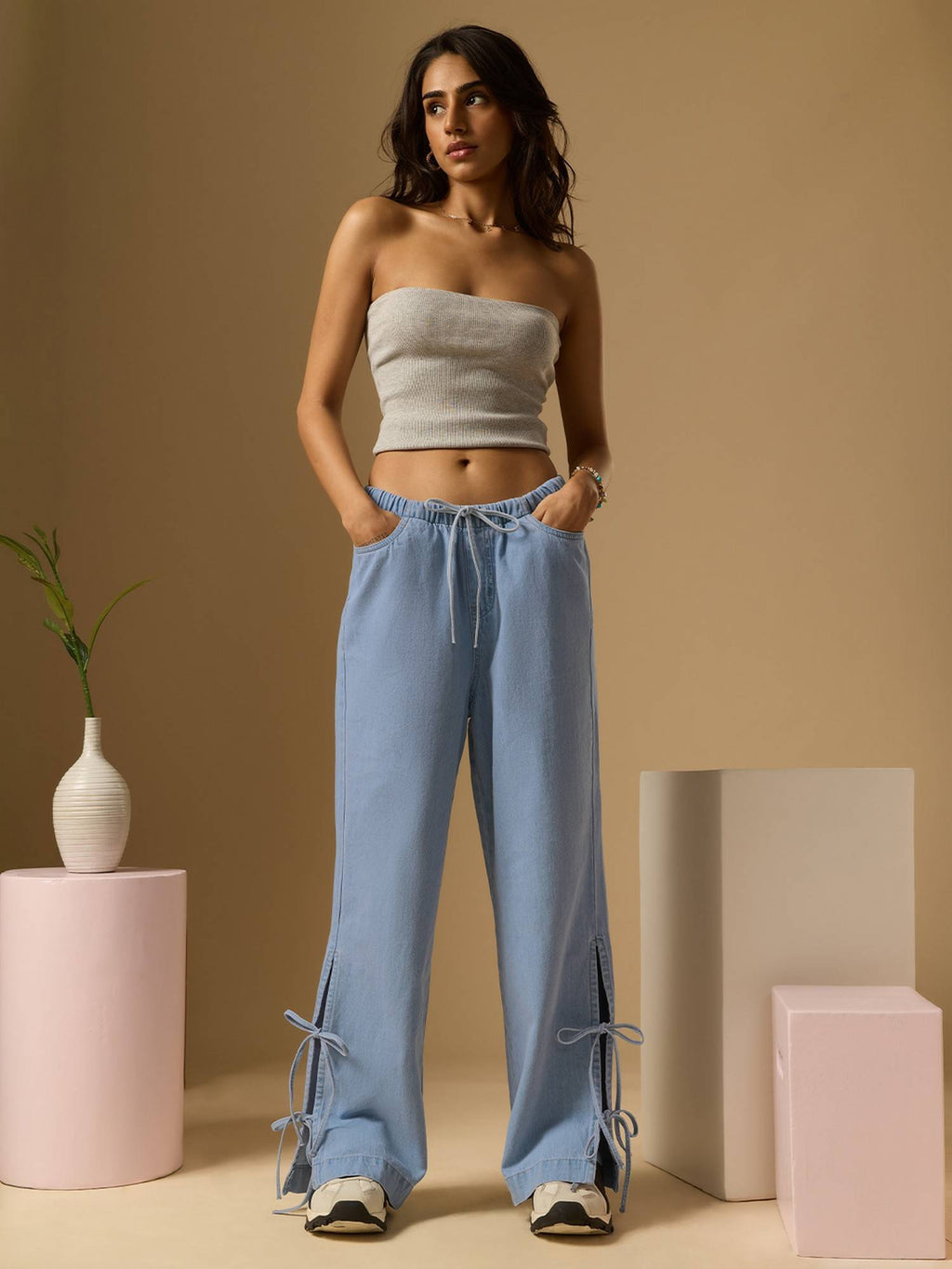Blue Wide-Leg Denim Rosette Jeans | WL90 - view 2