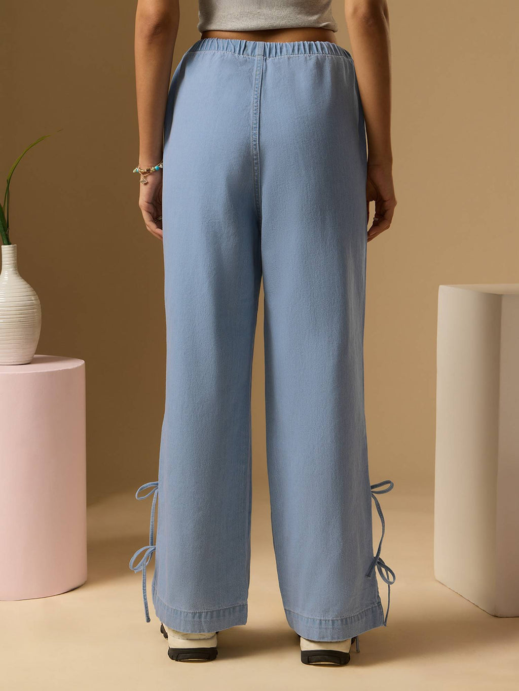 Blue Wide-Leg Denim Rosette Jeans | WL90 - view 3