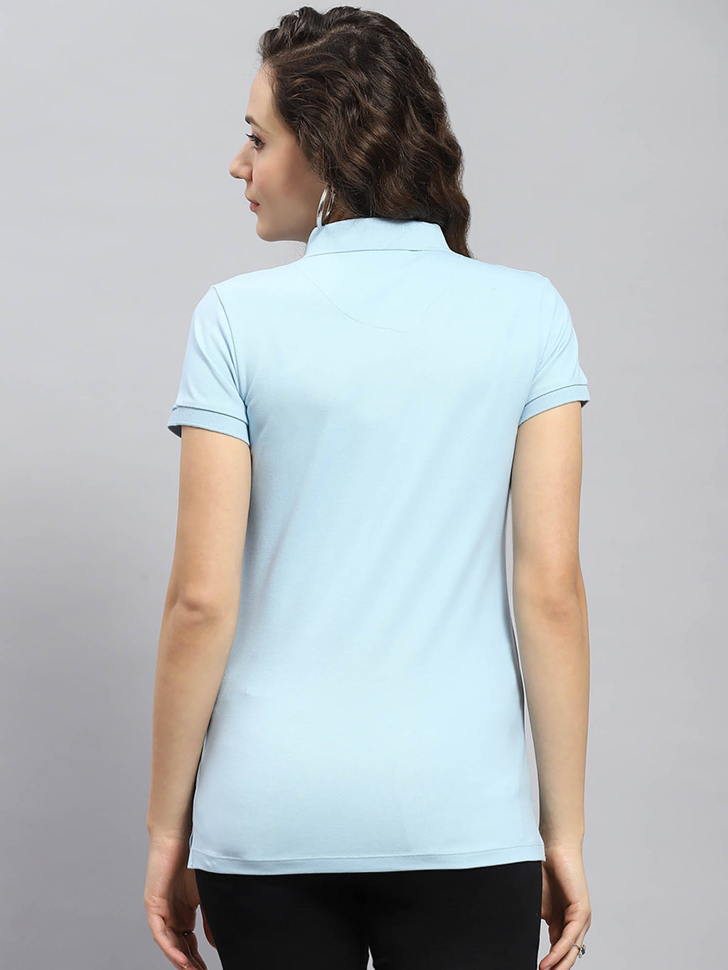 Womens Blue Solid Half Sleeve Polo Collar T-Shirt | PW43 - view 4