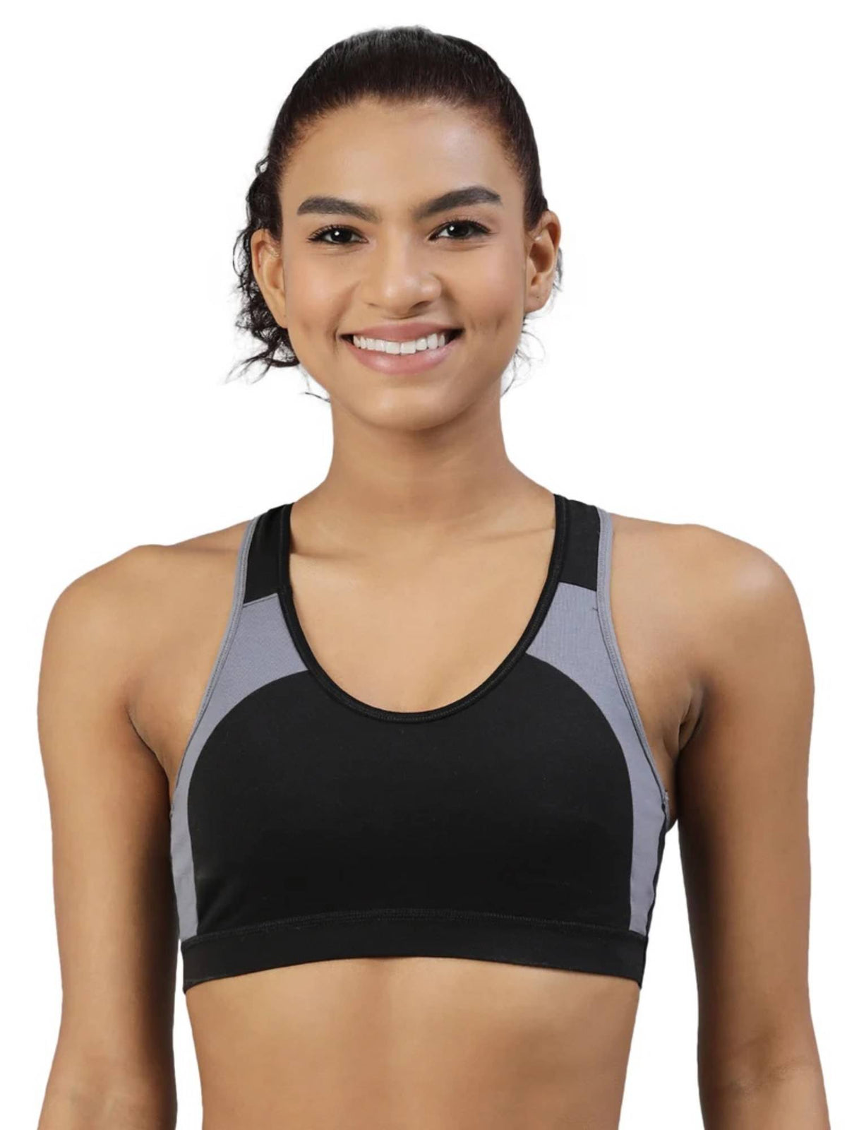 Womens Medium Impact Sports Bra with Removable Pad and Racerback Styling Grey | sb09 - view 15
