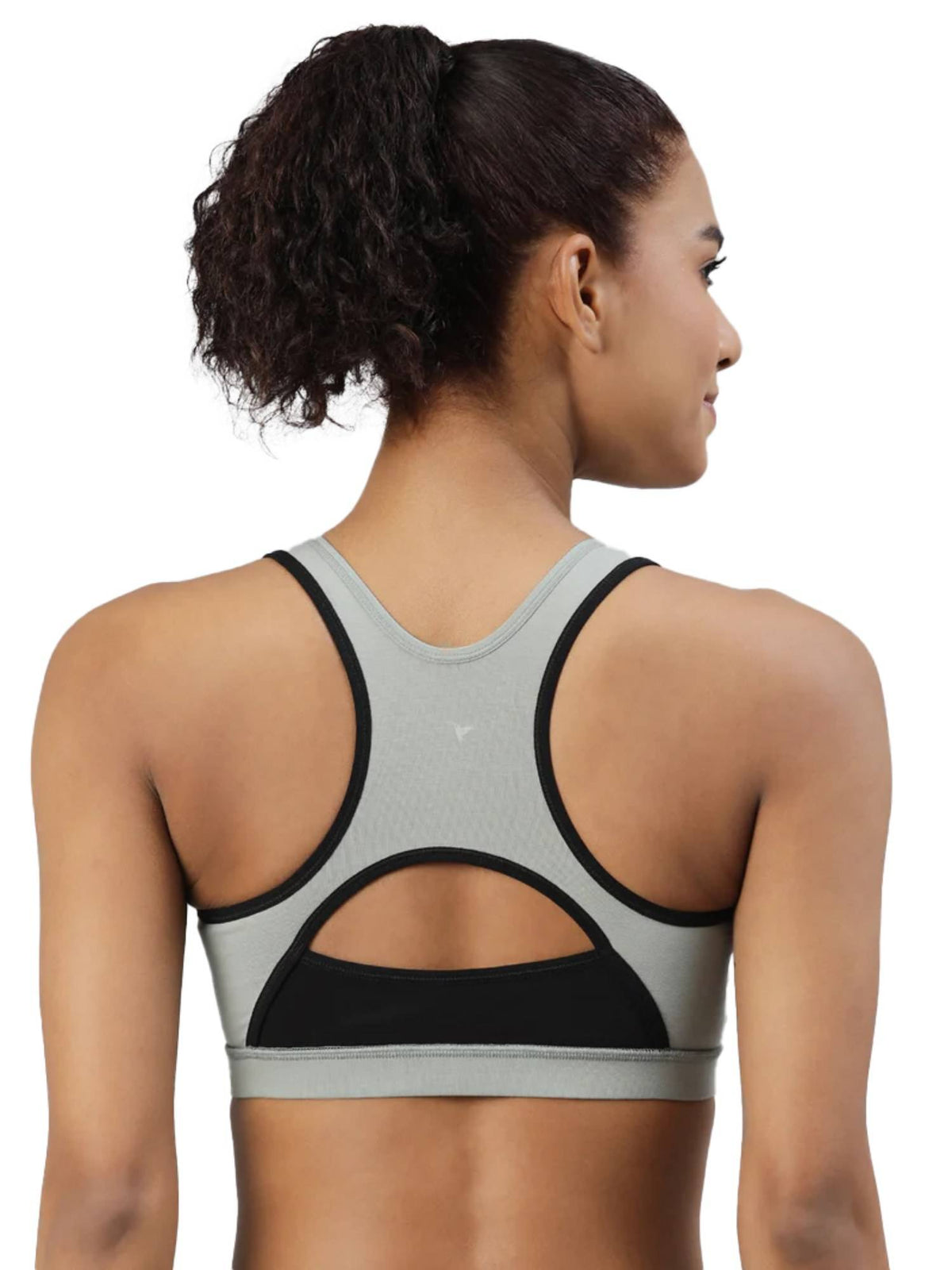 Womens Medium Impact Sports Bra with Removable Pad and Racerback Styling Grey | sb09 - view 2