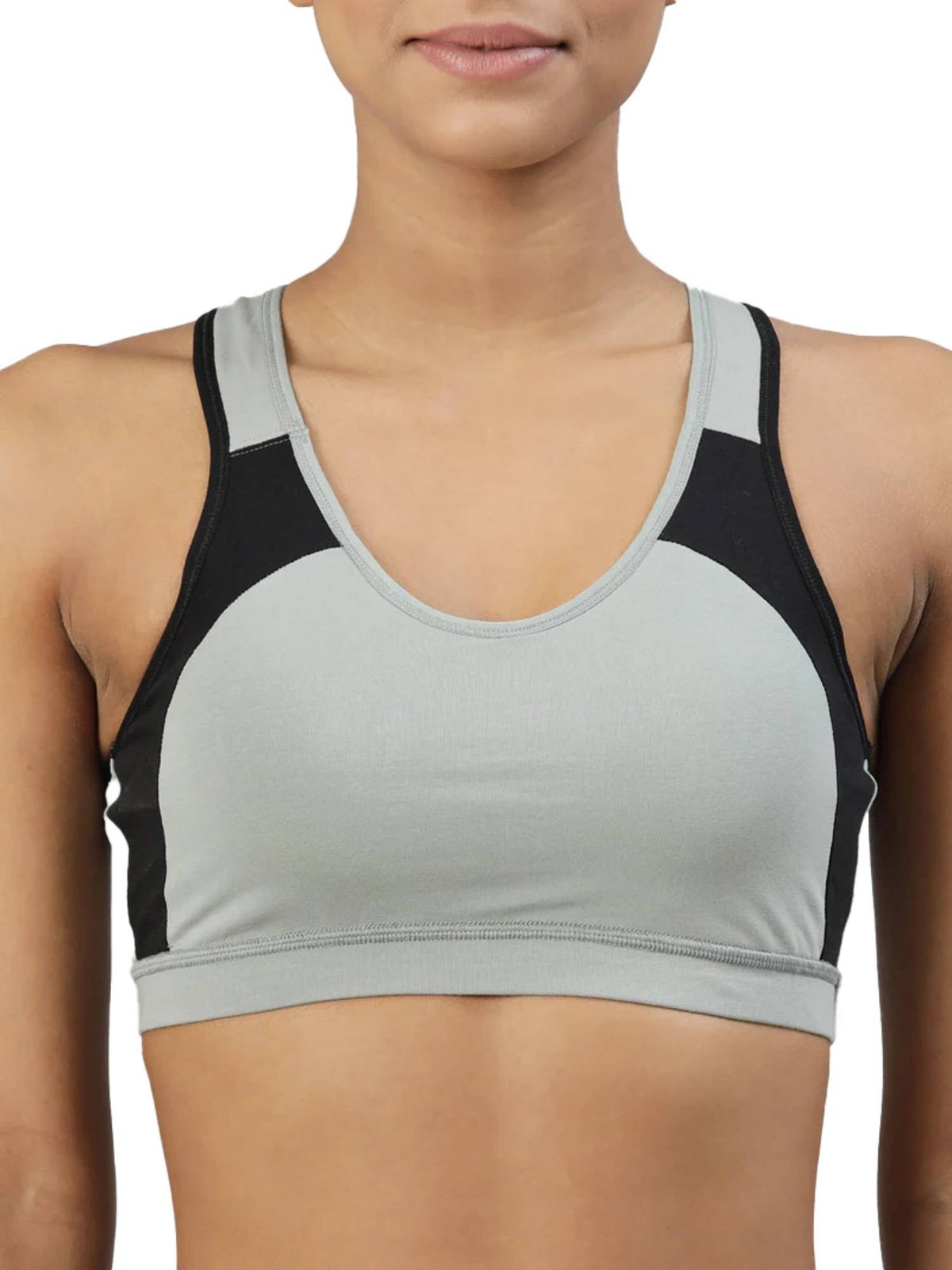 Womens Medium Impact Sports Bra with Removable Pad and Racerback Styling Grey | sb09 - view 3