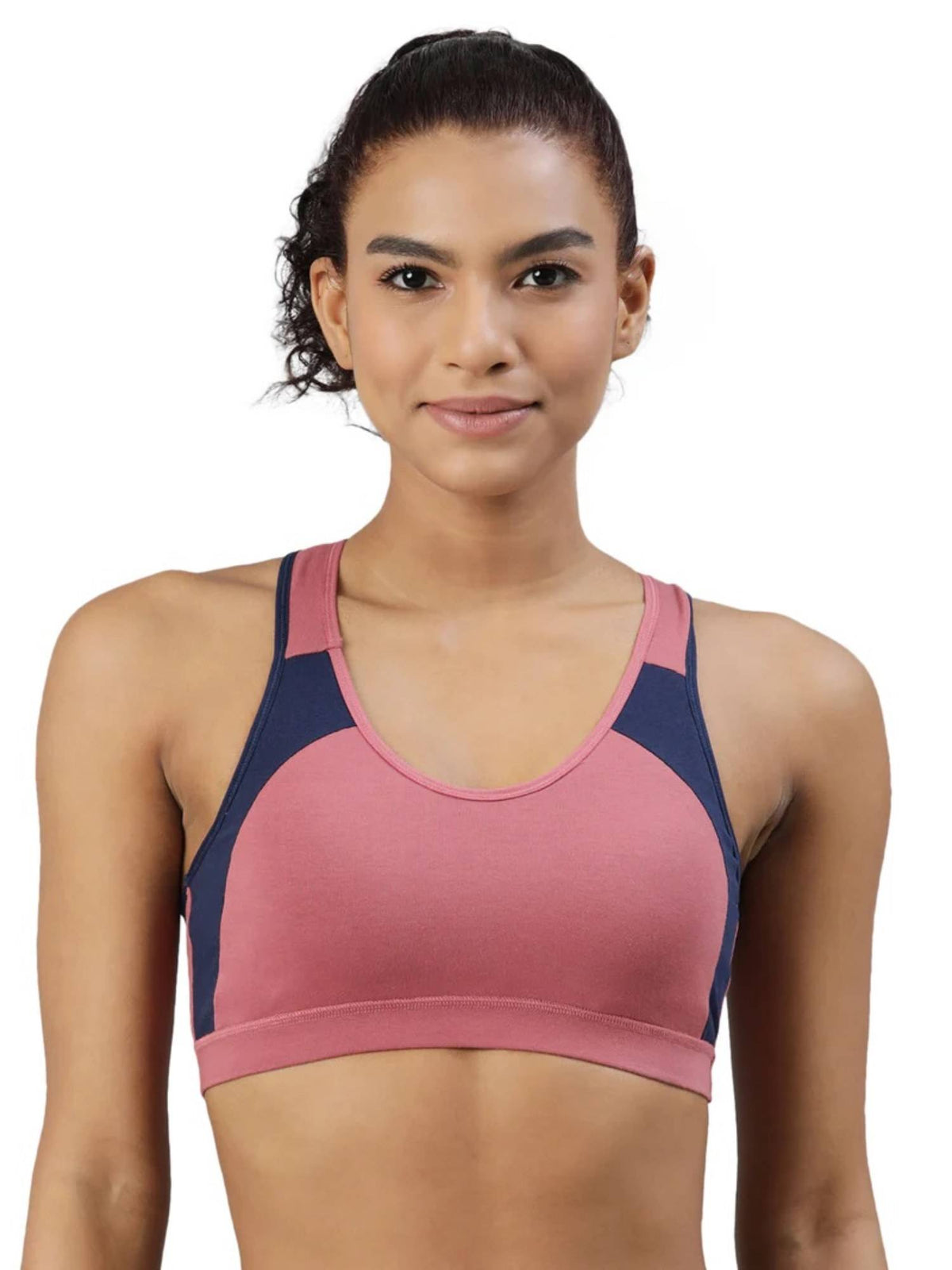 Womens Medium Impact Sports Bra with Removable Pad and Racerback Styling Rose Gold | sb09 - view 1