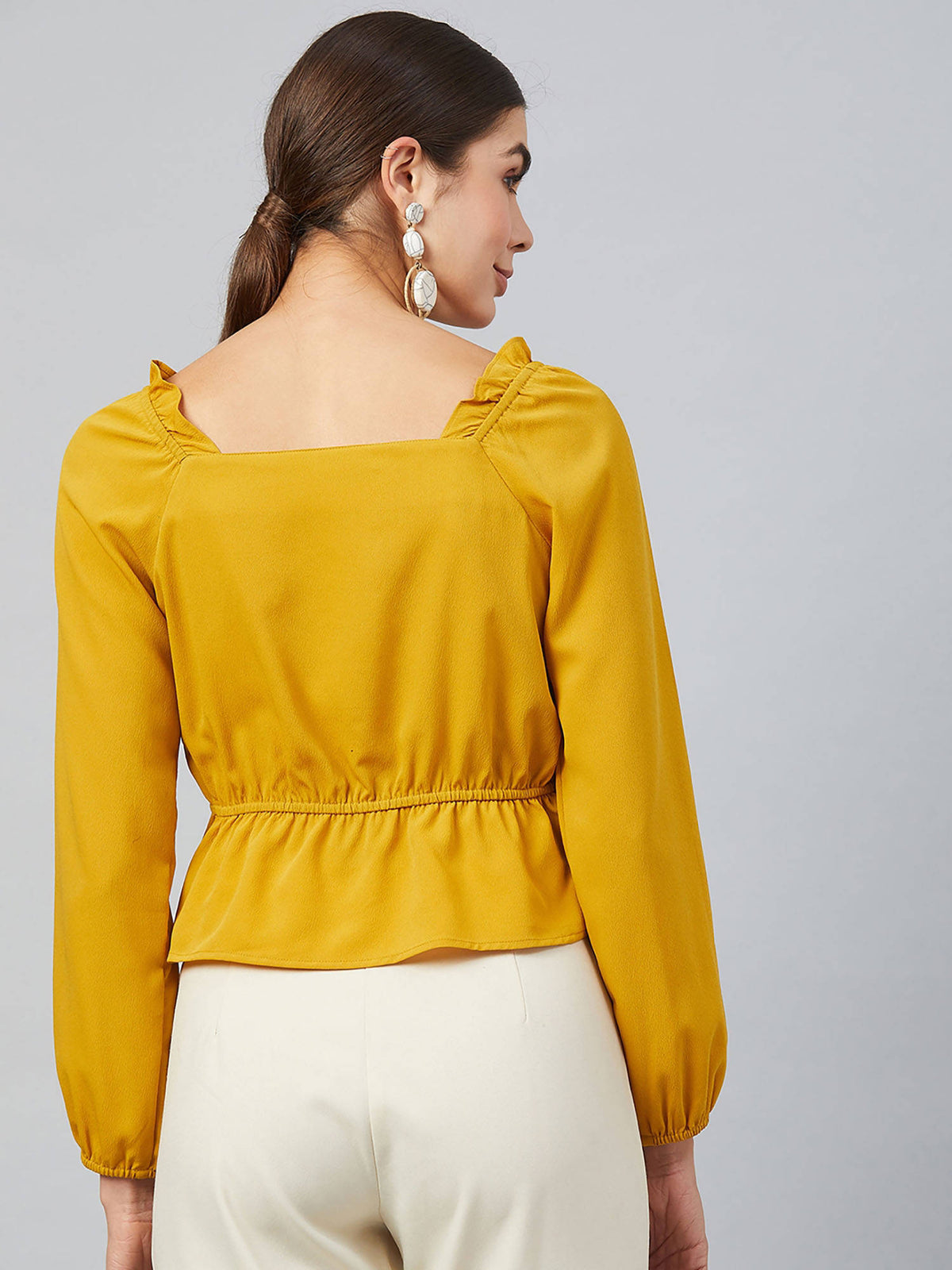 Women Casual Yellow Colour Sweetheart Neck Floral Print Peplum Top | pt51 - view 3