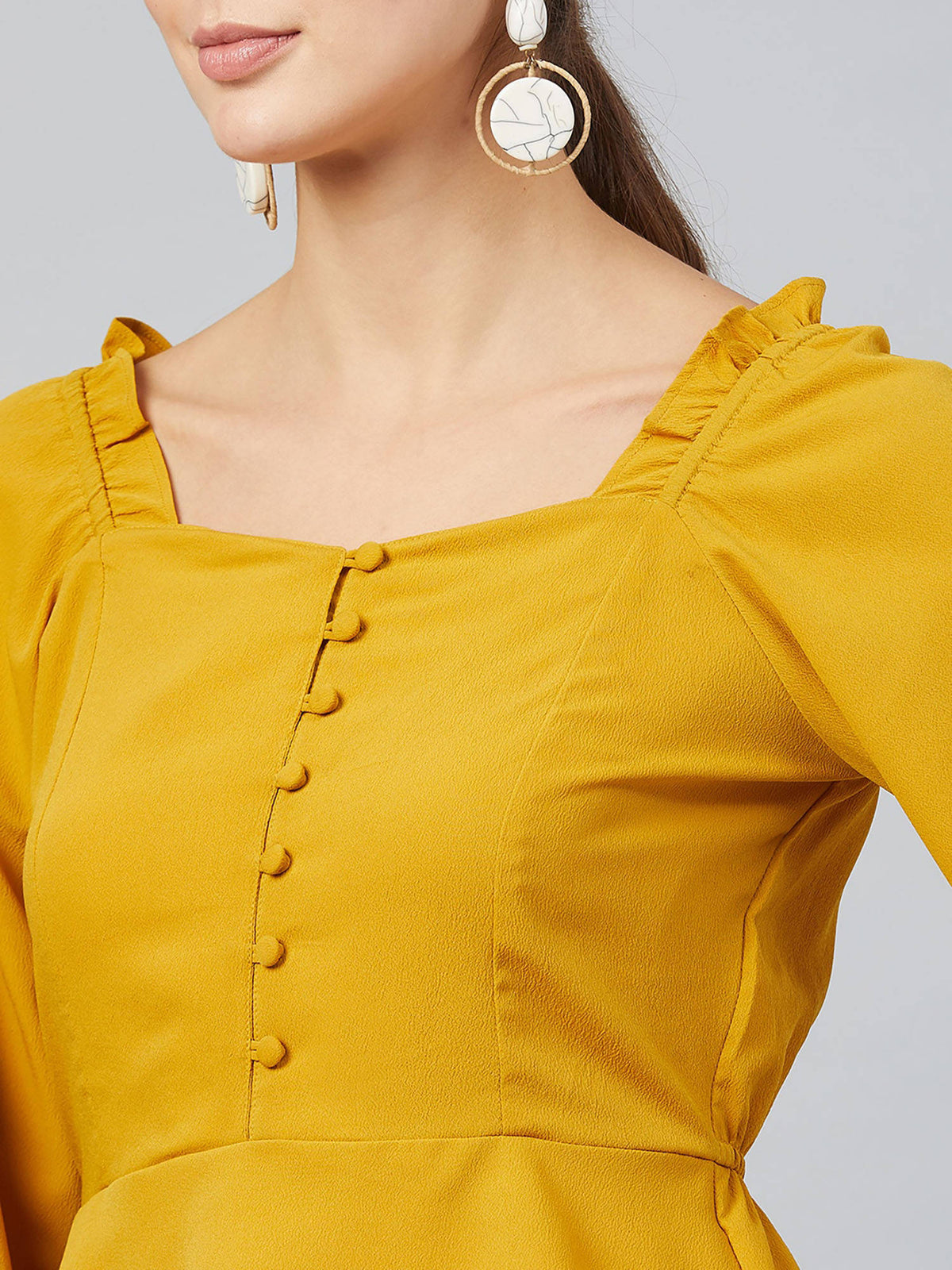 Women Casual Yellow Colour Sweetheart Neck Floral Print Peplum Top | pt51 - view 4
