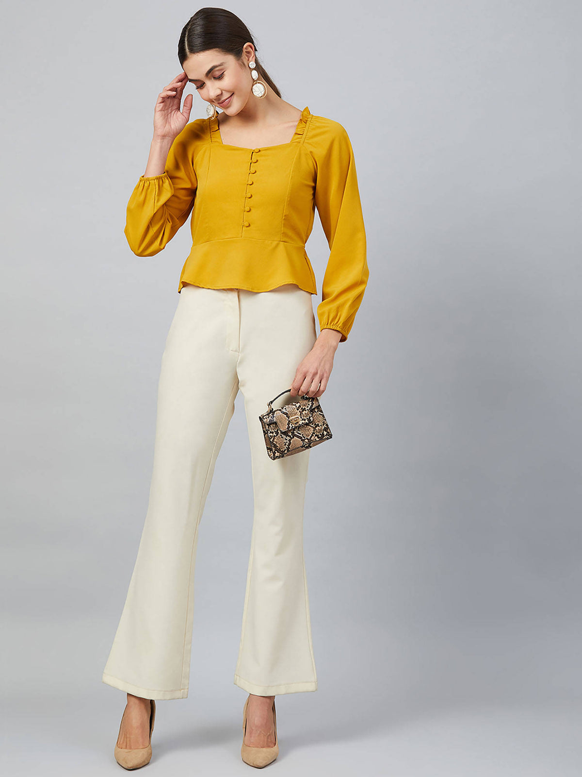 Women Casual Yellow Colour Sweetheart Neck Floral Print Peplum Top | pt51 - view 5