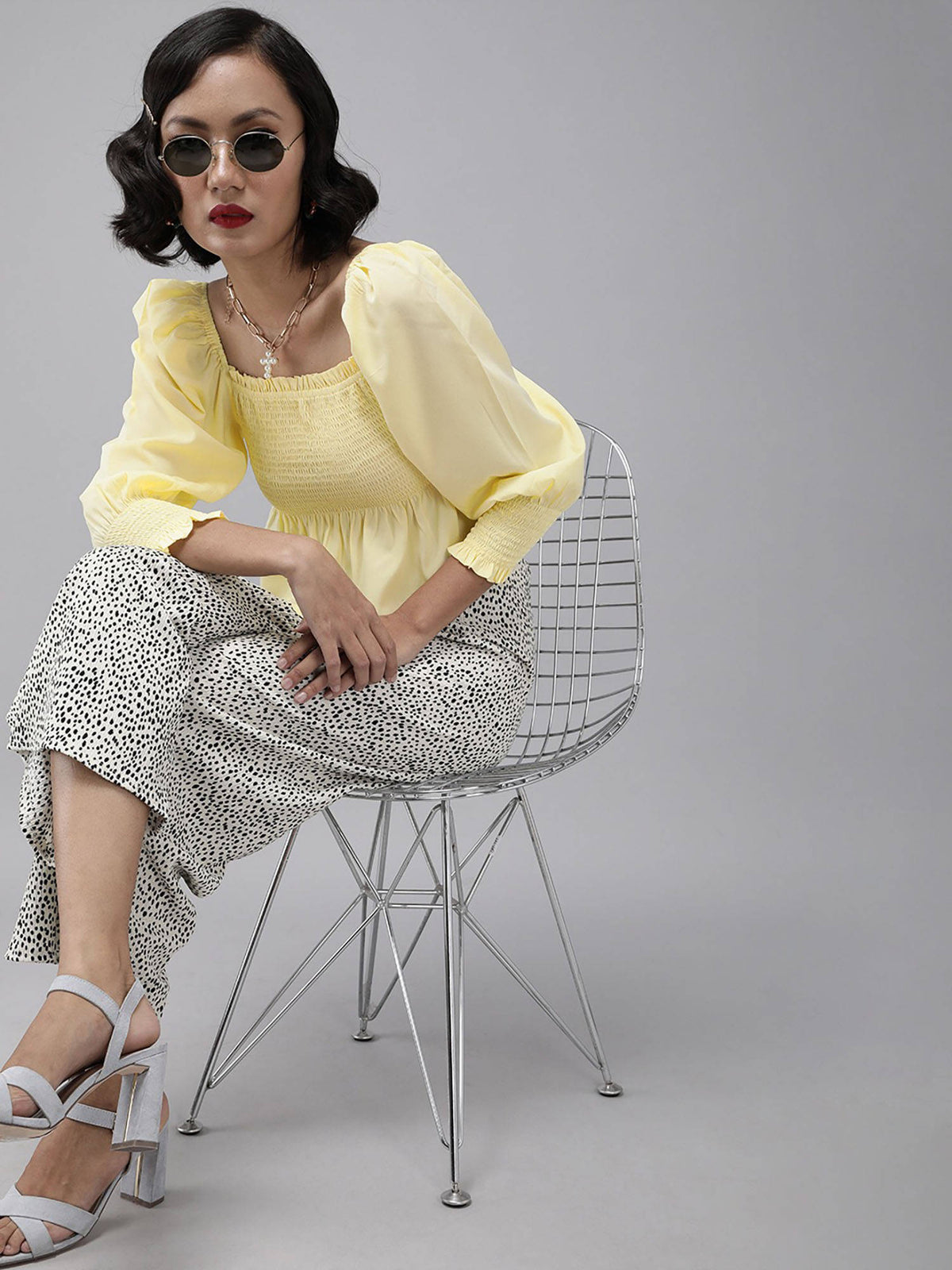 Women Casual Yellow Colour Square Neck Solid Print Peplum Top | pt51 - view 5