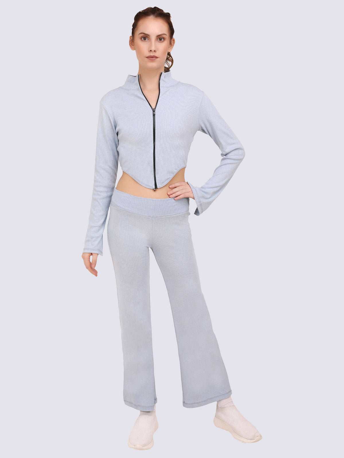 Blue Ribbed Flare Leggings | L90 - view 5