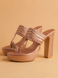 Woven Gunmetal Frida Kolhapuri Heels | H78 - view 14