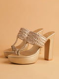 Woven Gold Frida Kolhapuri Heels | H78 - view 1