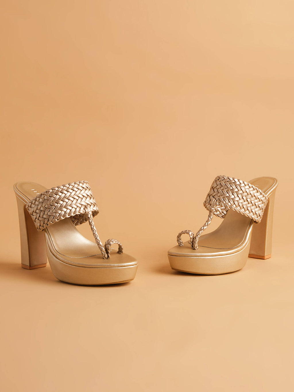Woven Gold Frida Kolhapuri Heels | H78 - view 2
