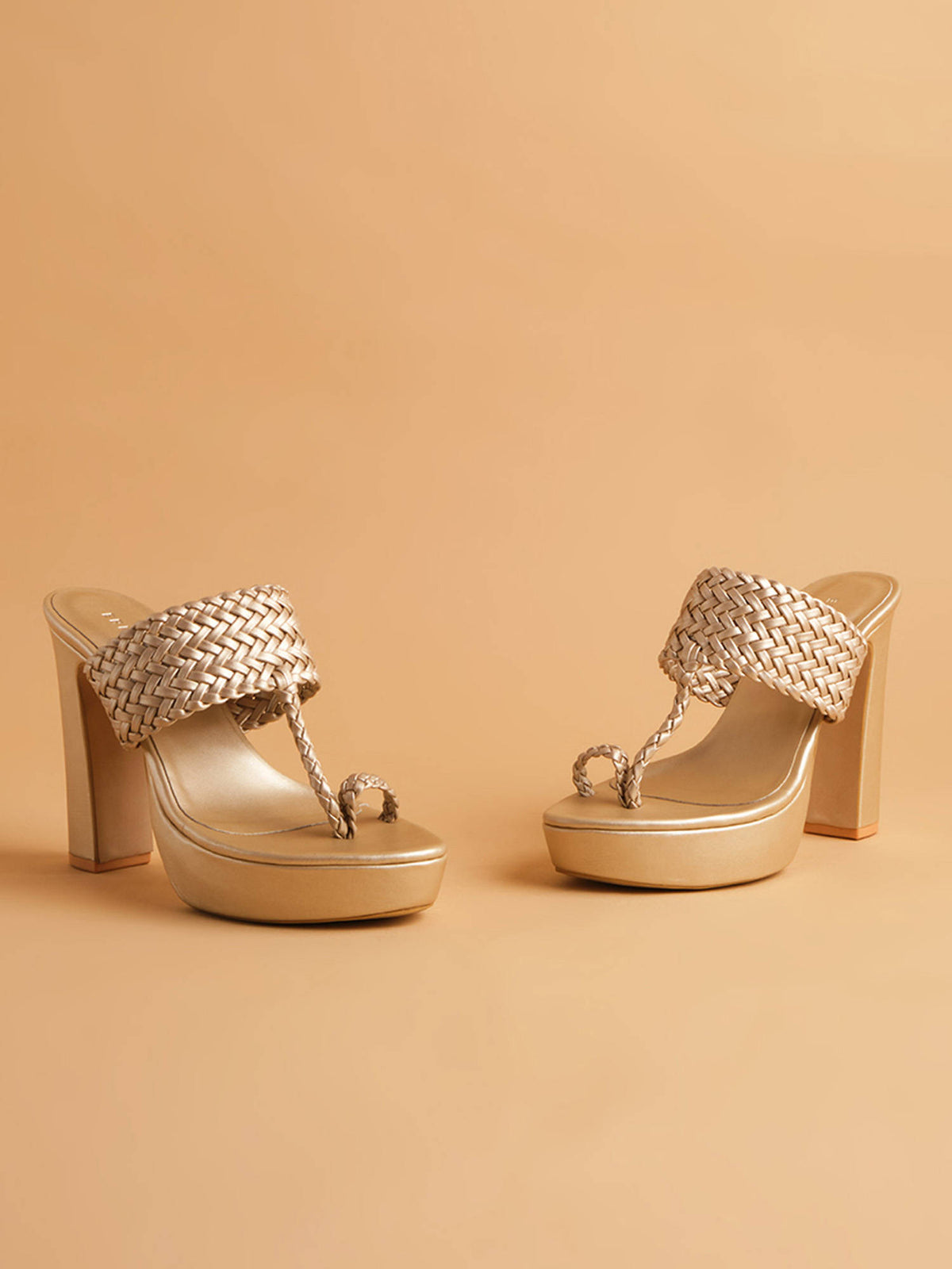 Woven Gold Frida Kolhapuri Heels | H78 - view 2