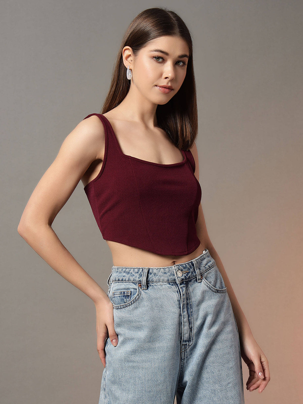 Women's Beige Solid Crop Top | CT61 - view 25