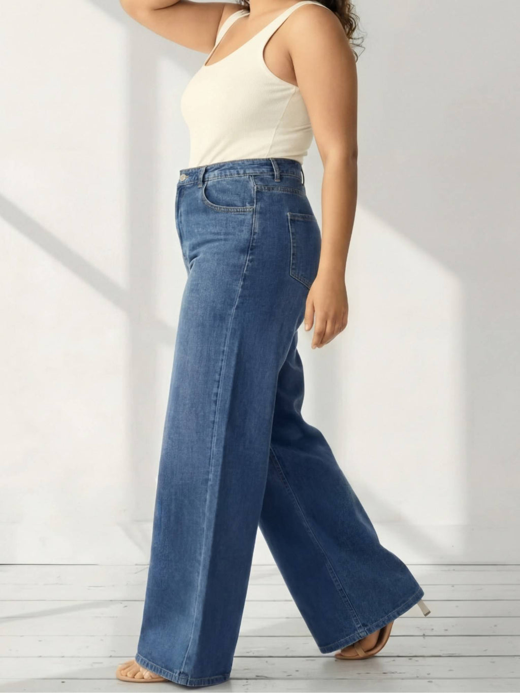 Plus Size Wide Leg Vintage Blue Jeans | WL90 - view 3