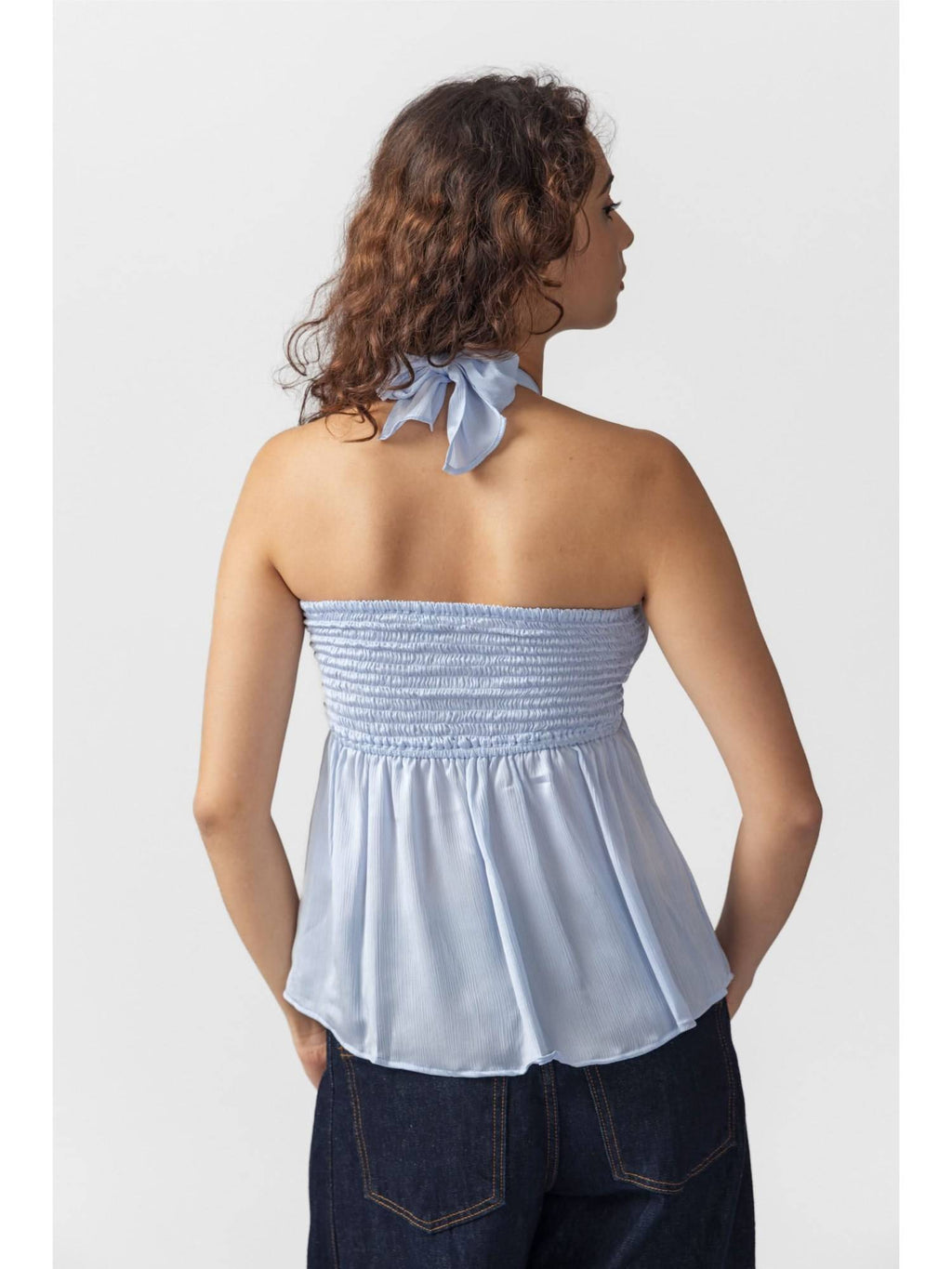 Light Blue Solid Halter Knot Top | HT67 - view 2