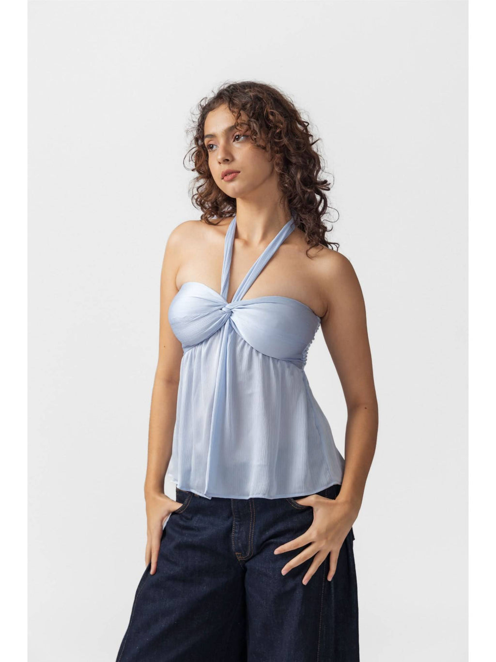Green Solid Halter Knot Top | HT67 - view 6